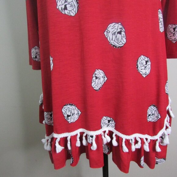 Tunic Top S Bulldogs Red Fringe 3/4 Sleeve - Picture 4 of 10